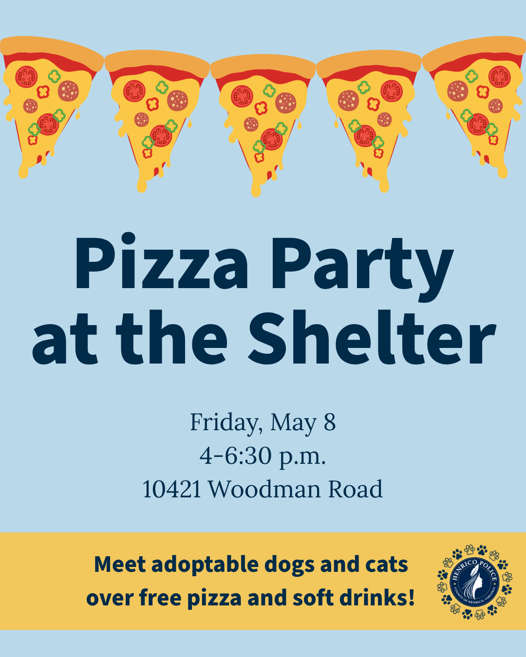 A graphic says "pizza party at the shelter."