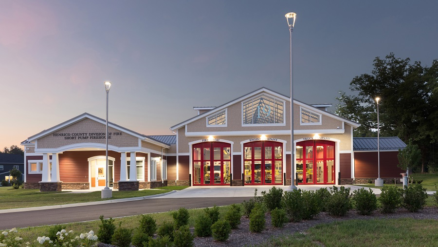 Henrico Fire Station 19 - Photo take at dusk with lights on