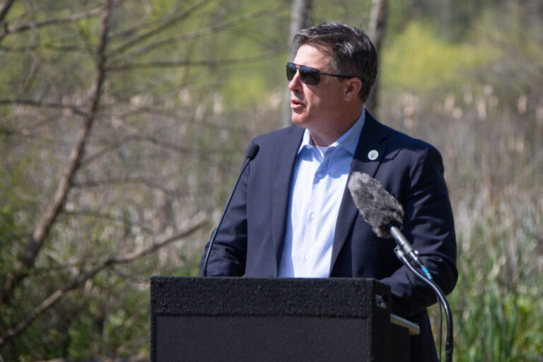 Jody K. Rogish speaking at press event.