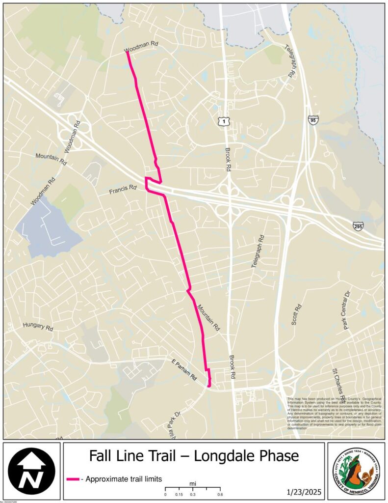Map of planned Longdale phase of the Fall Line Trail.