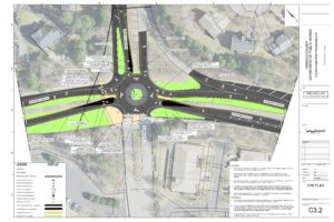 Plan sheet showing a proposed roundabout at Wyndham Park and Dominion Club.