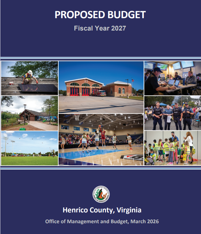 Cover of proposed budget for Fiscal Year 2027 for Henrico County, Virginia from the Office of Management and Budget, March 2026