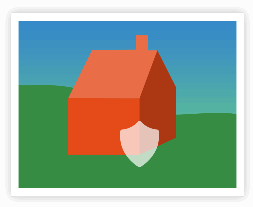 Illustration of house with protective shield representing protecting and insuring your property.