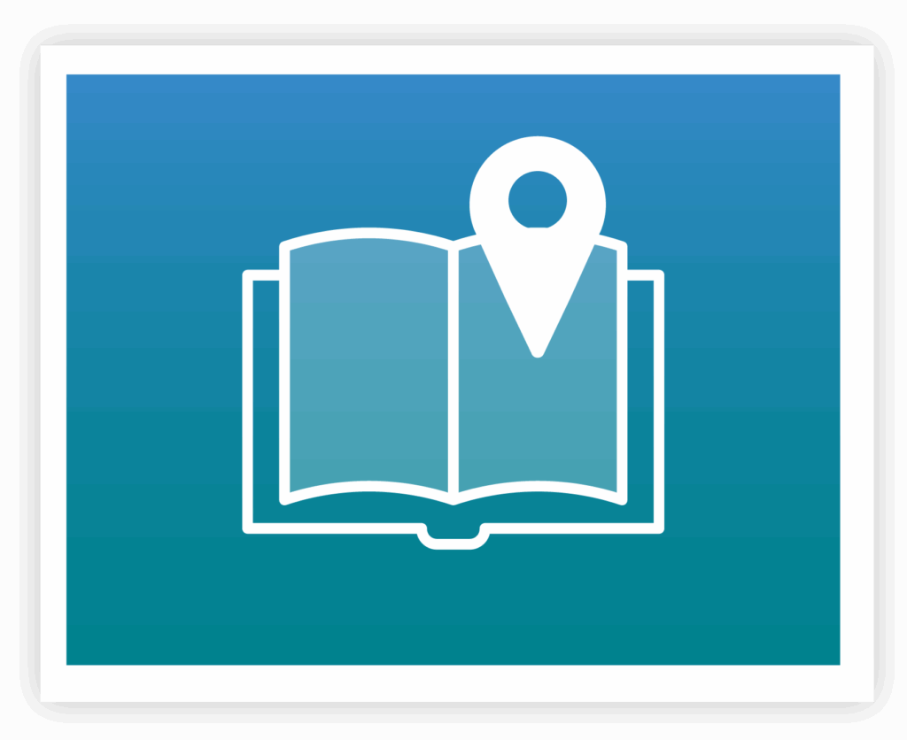 Illustration of open book with location pin representing the Henrico Resilience Storymap
