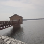 Screenshot of Virgil R. Hazelett Reservoir at Cobbs Creek live cam showing the almost full reservoir.