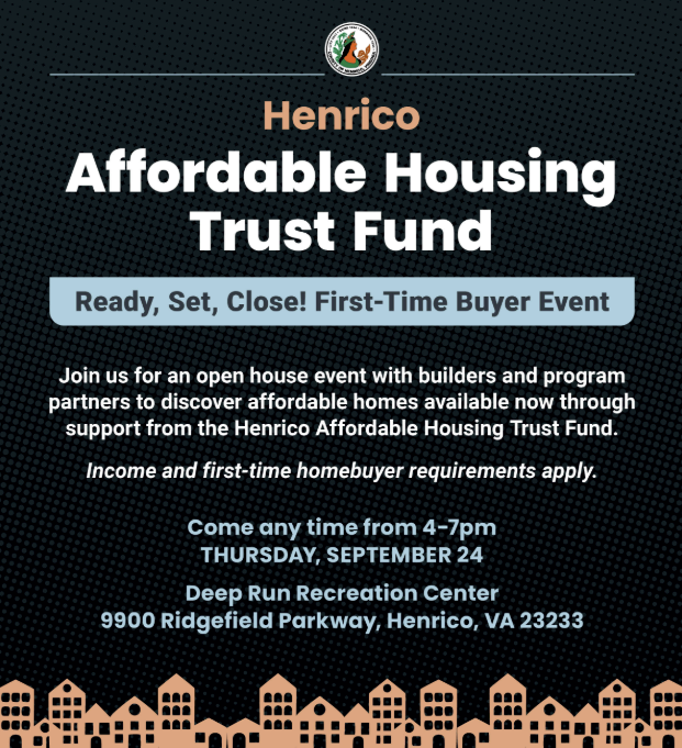 A graphic says "Henrico Affordable Housing Trust Fund is from 4-7 p.m. Thursday, Sept. 24 at the Deep Run Recreation Center."