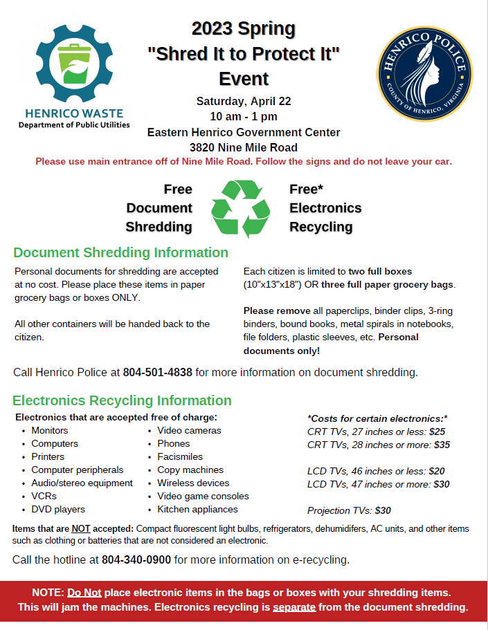 Shred It To Protect It Event Henrico County, Virginia