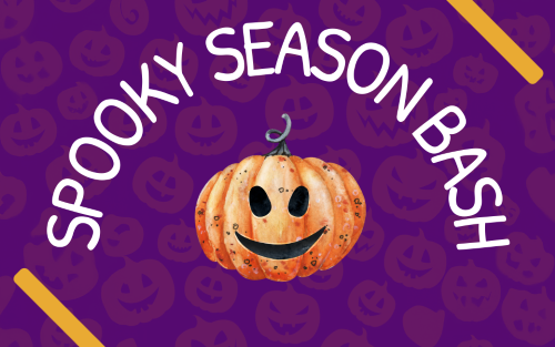 Title graphic for Spooky Season Bash with a purple background and image of a jack-o-lantern.
