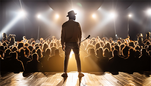 Teddy Pendergrass Logo with a man on a stage facing a crowd