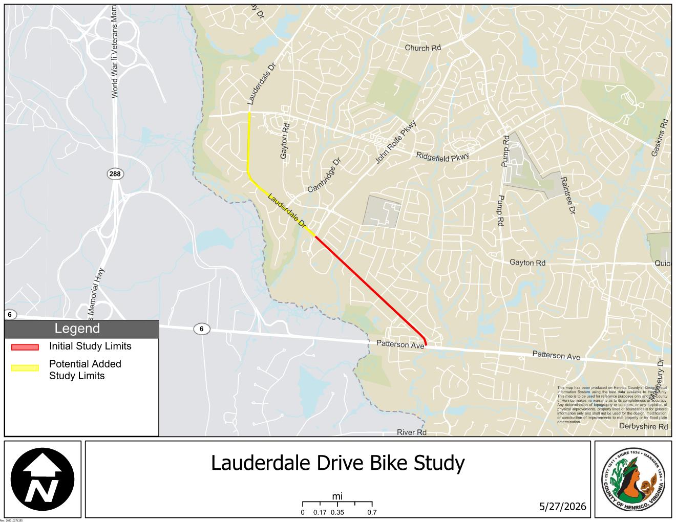 A map of Lauderdale Drive showing the limits of the proposed study.