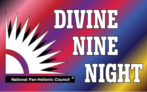 Colorful background with National Pan-Hellenic Logo and "Divine Nine Night" text