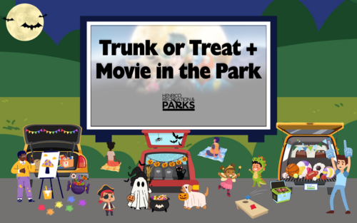 Image of "Trunk or Treat + Movie in the Park" combined.