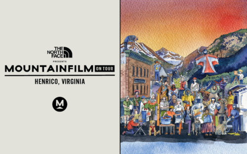 Mountainfilm on Tour background with The North Face presents Mountainfilm on Tour, Henrico Virginia and the Mountainfilm logo