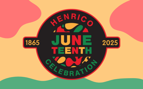 Juneteenth Celebration image with dates and red, yellow, and green blobs