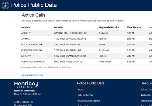 snapshot of Active Police Calls application